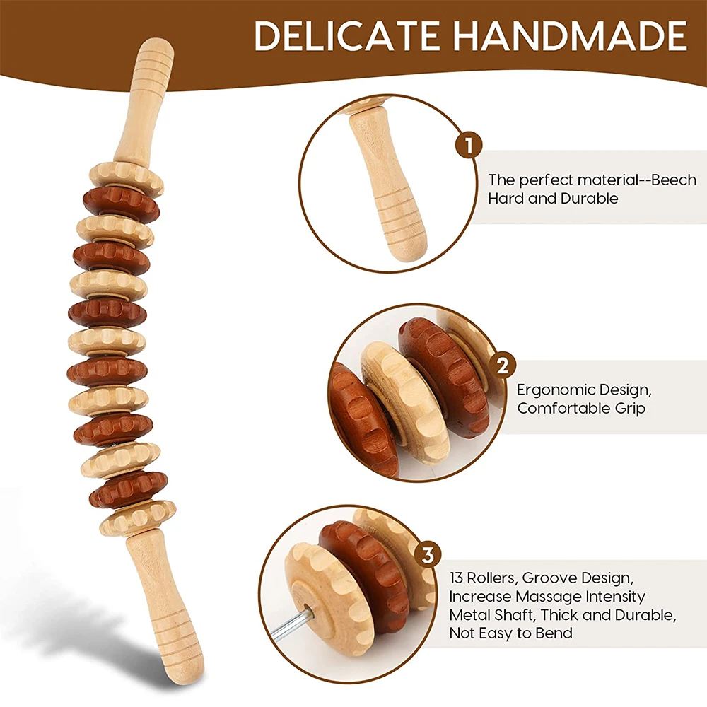 1/2Pcs Wooden Massage Roller Stick Portable Wood Back Roller Rope - Neck Leg Waist Back Pain Relief Deep Tissue Muscle Massager
