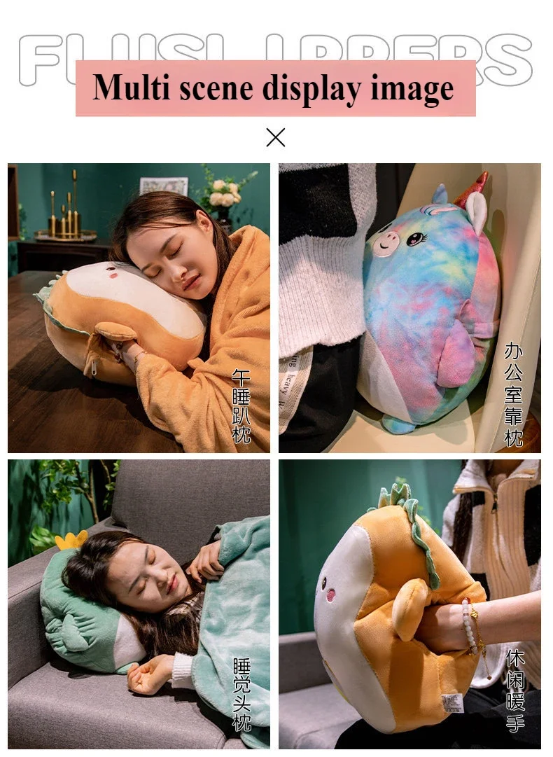 2-in-1 Plush Pillow Flange Plush Blanket,Cartoon Warm Hand Doll Office Nap Leg Cover Artifact Soft Comfortable Storage Design 5