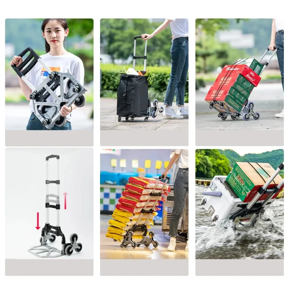 Folding Shopping Cart Portable Trolley Cart Aluminum Alloy For Upstairs Cargo Outdoor Step Climbing Travel