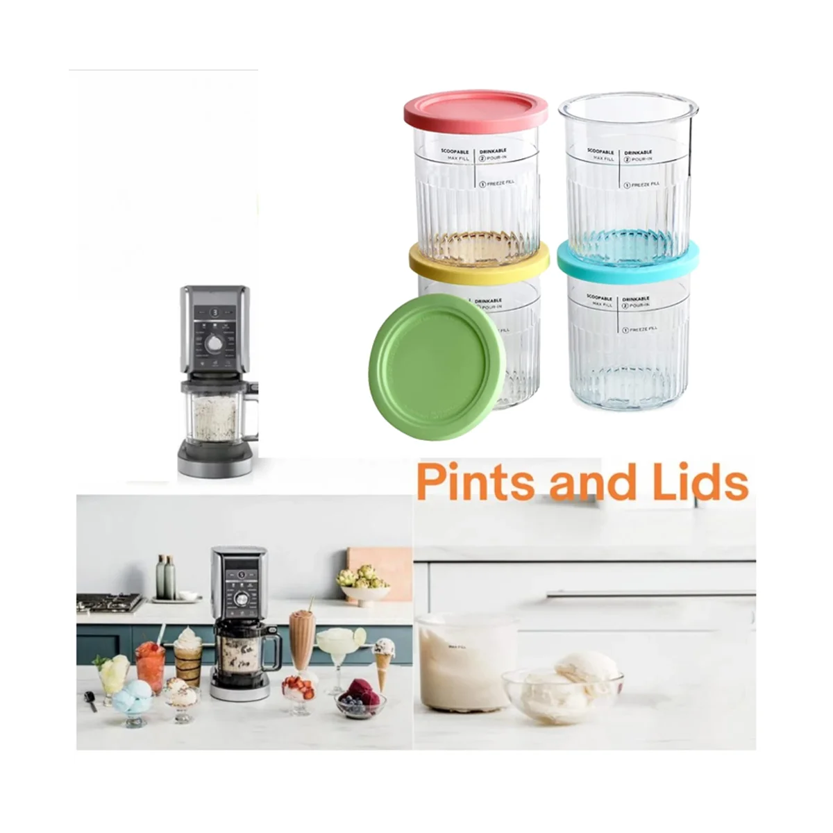 4PCS Ice Cream Pints and Lids for Ninja Creami NC500 NC501 Ice Cream Storage Containers Food Freezer 6