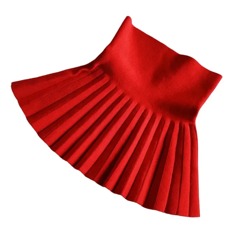 2-12Year Toddler Baby Girls Knit Skirt Autumn Winter Princess Pleated Children School High Waist Mini Tutu Skirts Kids Clothing 6
