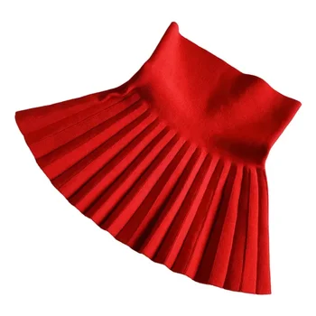 2-12Year Toddler Baby Girls Knit Skirt Autumn Winter Princess Pleated Children School High Waist Mini Tutu Skirts Kids Clothing 6