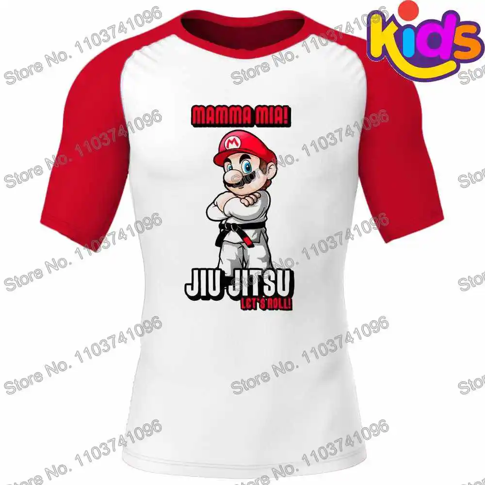 Kids Mamma Mia Surf Clothing BJJ MMA Boys Rash Guard Short Sleeve Diving T-Shirt Tight Swimwear Summer Beach Floatsuit Girls