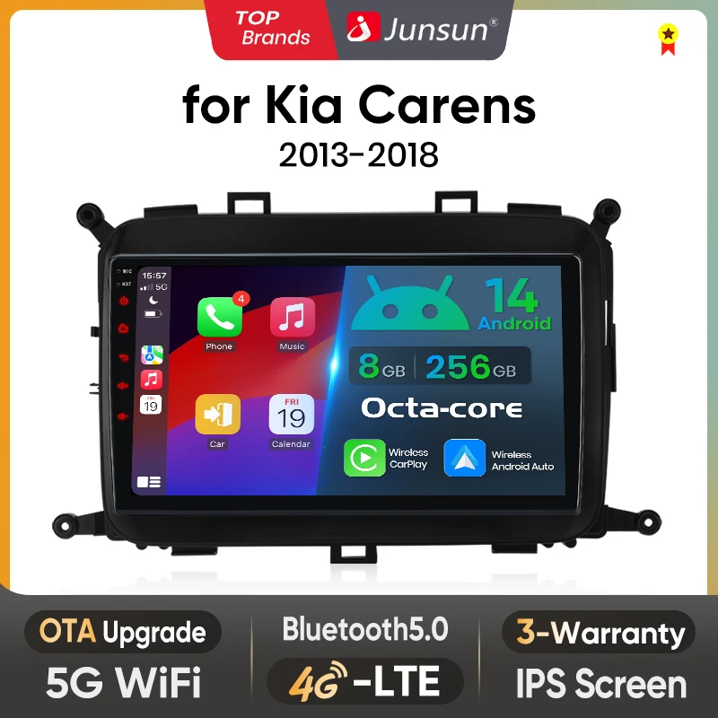 Junsun CarPlay inalámbrico para Apple Android14 Radio de coche para Kia Carens 2013 2014 2015 2016 2017 2018 Multimedia Navi estéreo 1