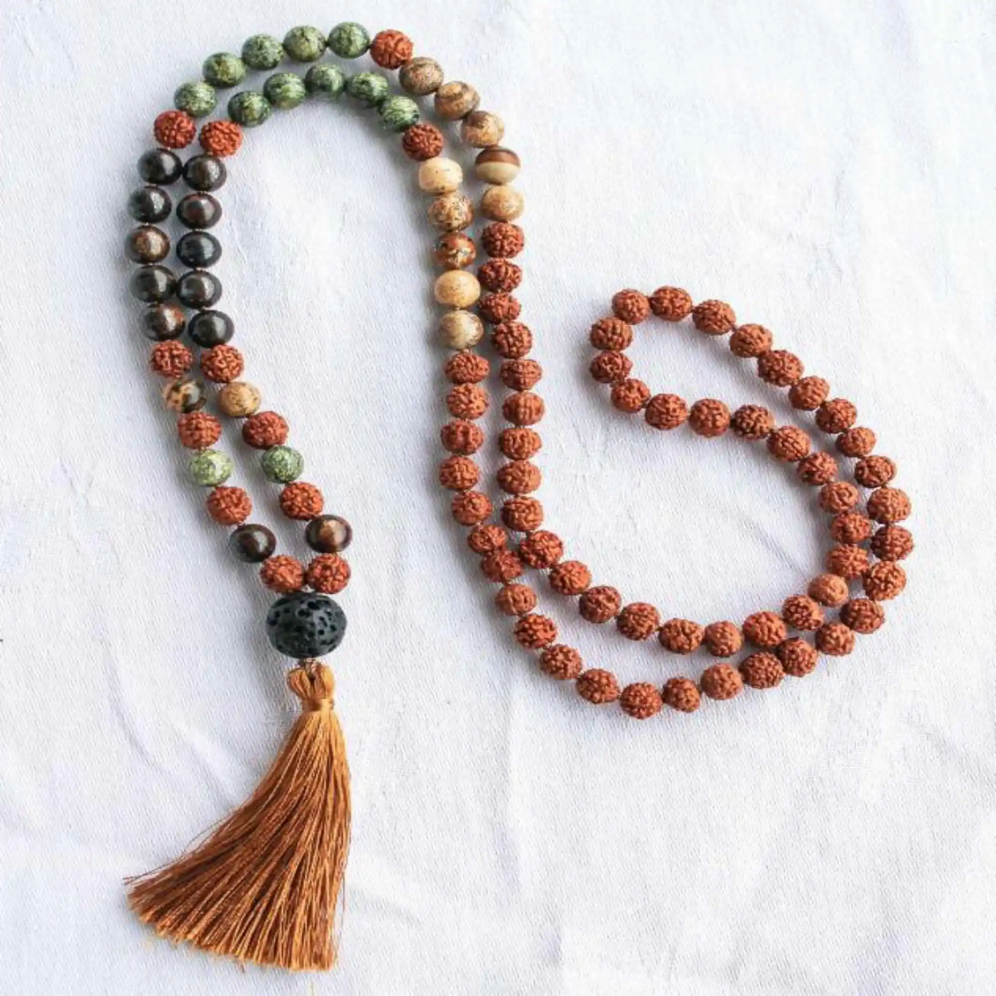 

Натуральная 8 мм коричневая бронзовая яшма Rudraksha, ожерелье с узлом 108, цепочка, красочный эмоциональный шик, браслет на удачу и Рождество