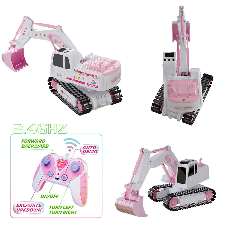 Pink Rc Excavator for Girl Remote Control Digger Construction Truck Car 2.4G 1/24 Engineering Vehicle Electric Toy Kid Girl Gift 6