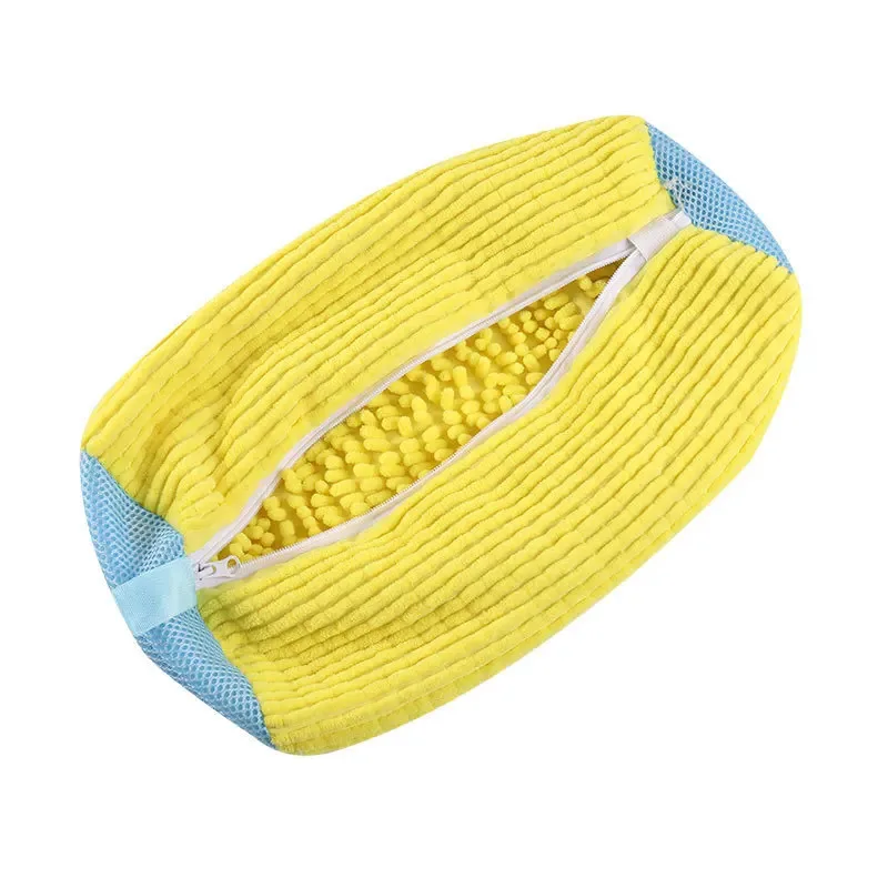 1Pc Fluffy Fiber 360 &deg; Surround Cleaning Shoe Washing Bag Reusable Durable Machine-Washable Laundry Bag with Zipper Closure