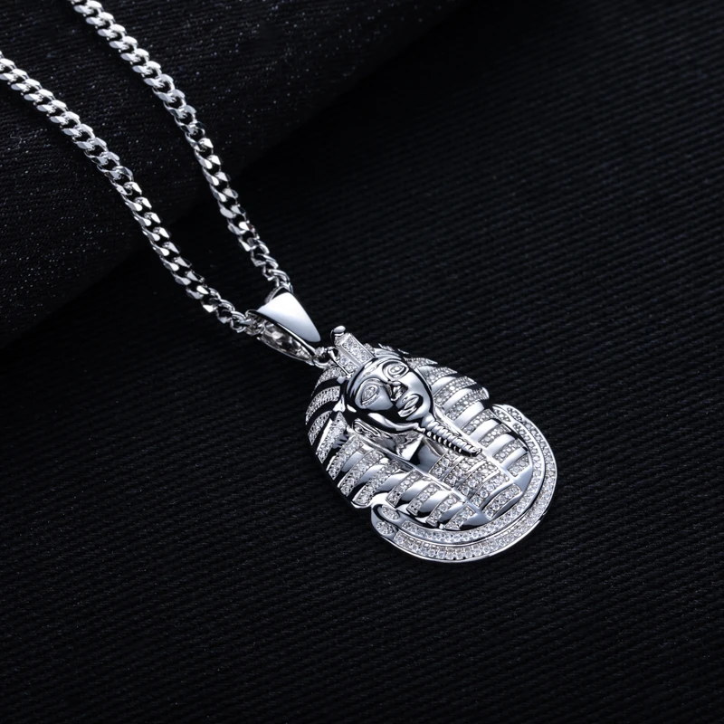 MossanRappr Moissanite Iced out Egyptian Pharaoh Pendant Bling Hip Hop Necklace 925 Sterling Silver Heavy Metal Jewelry for Men - Image 3