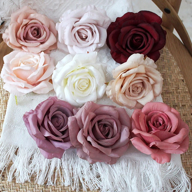 30pcs/lot 9cm10cm Large White Rose Artificial Silk Flower Heads Diy