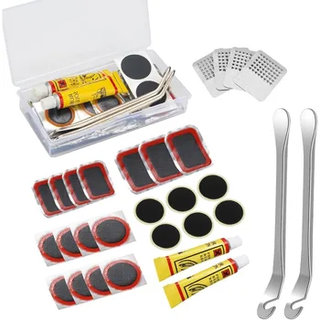 Kit di riparazione pneumatici per bici - Strumento essenziale per ciclisti con toppe, raspe metalliche, leve pneumatici e colla per riparazioni in movimento