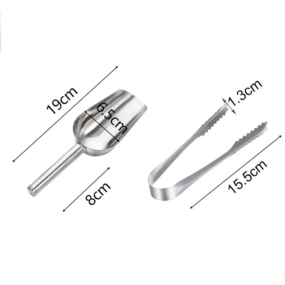 Multi-function 8-inch Stainless Steel Ice Shovel And 6-inch Ice Clip Party Candy Cake Clip Ice Flour Grain Tea Coffee Food Tools