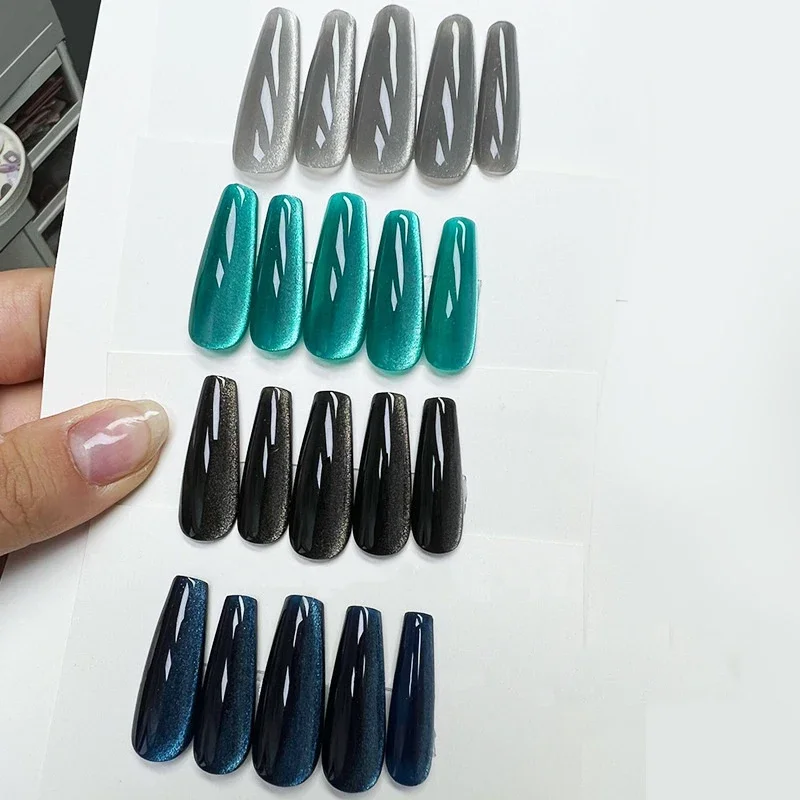 Vernis semi-permanent à ongles gel œil de chat bleu jade, base et top coat pour nail art, gel UV/LED, paillettes, à faire soi-même_voghion.com