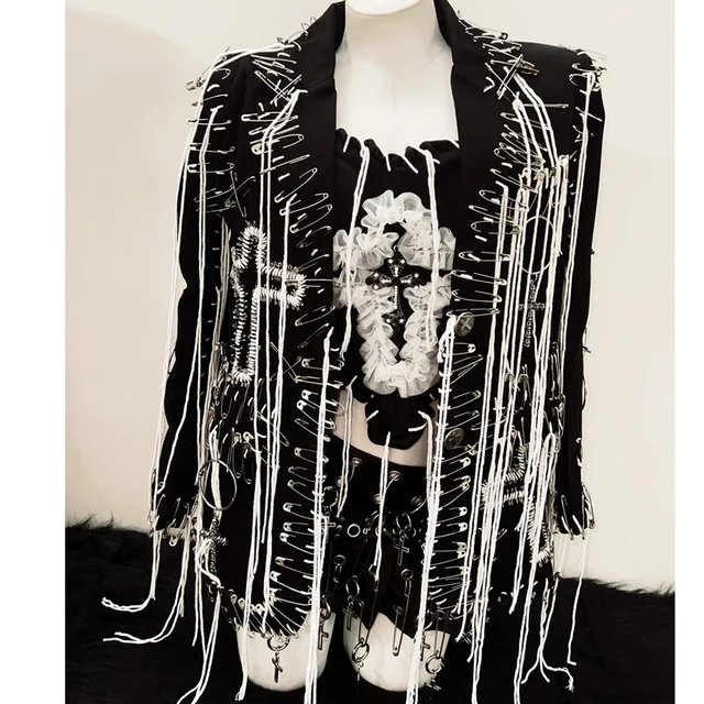 Safety Pin Loose Thread Top Skirt and Jacket 3 Piece Set 1