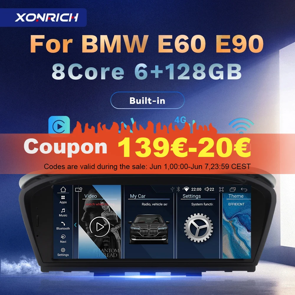 Autoradio CarPlay Android 13 pour BMW Série 5, 6 Go, 128 Go, E60, E61, E63, E64, E90, E91, E92, E93, CCC, CIC, Lecteur de limitation, Navigation GPS