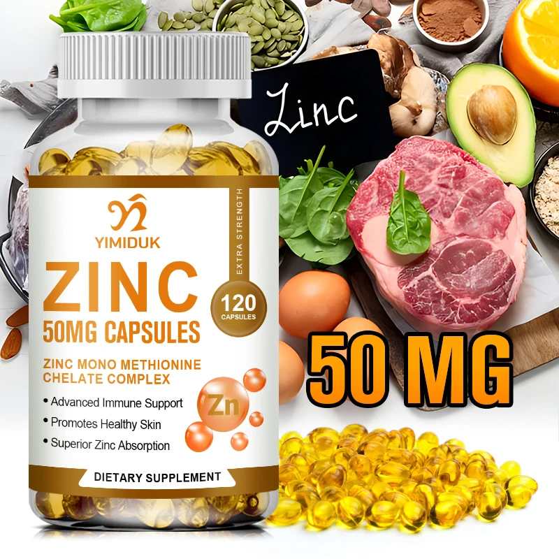 

60/120 Capsules Zinc 50 Mg Immune Support and Antioxidant Supplement for Skin Health