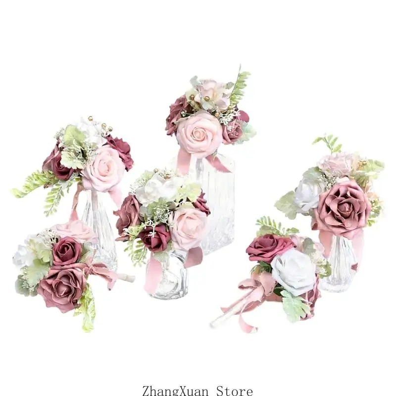 6 Stück Brautsträuße, künstliche PVC-Rosen für Hochzeitszeremonie, Dekoration, 3 x