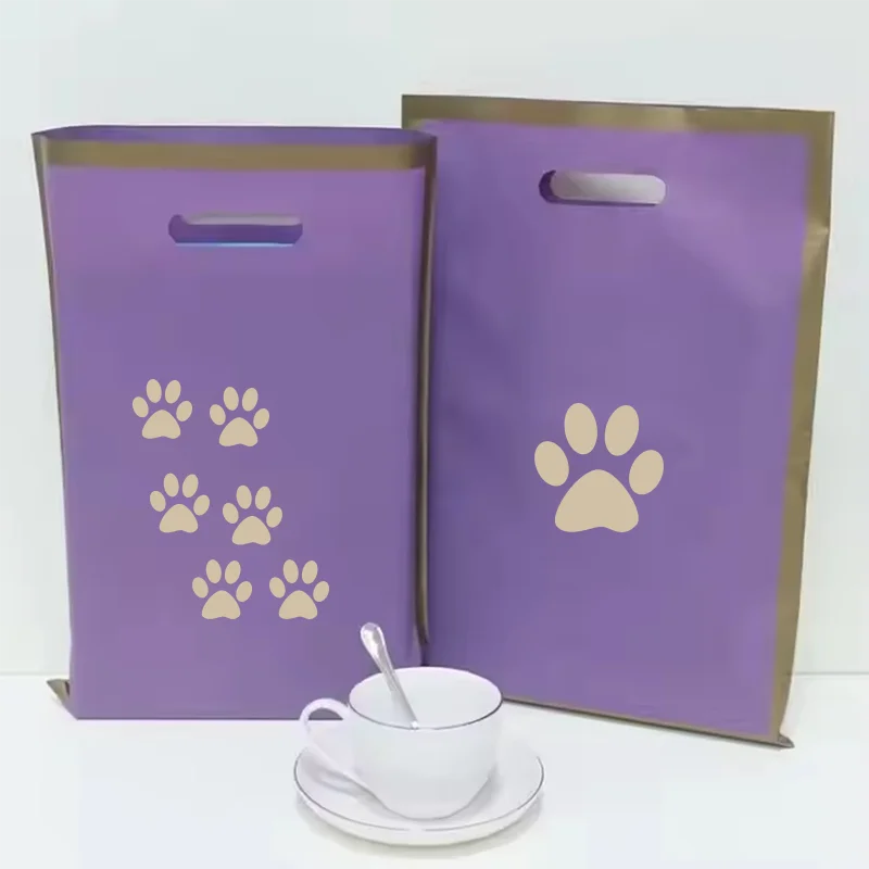 50PCS Colorful Shopping Bag With Gold Edge Customized LOGO Plastic Shopping Bag with Handle Packaging Bag Gift Bag For Business 6