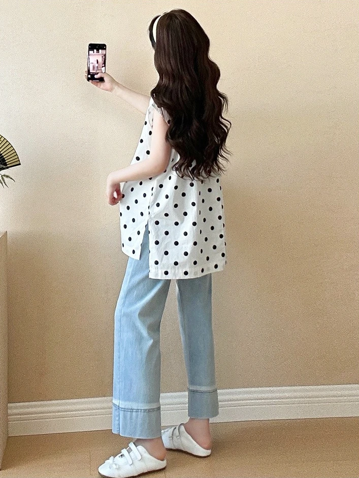 출산 셔츠 여름 민소매 느슨한 편안한 달콤한 귀여운 폴카 도트 라운드 넥 블라우스 임산부를위한 2026
