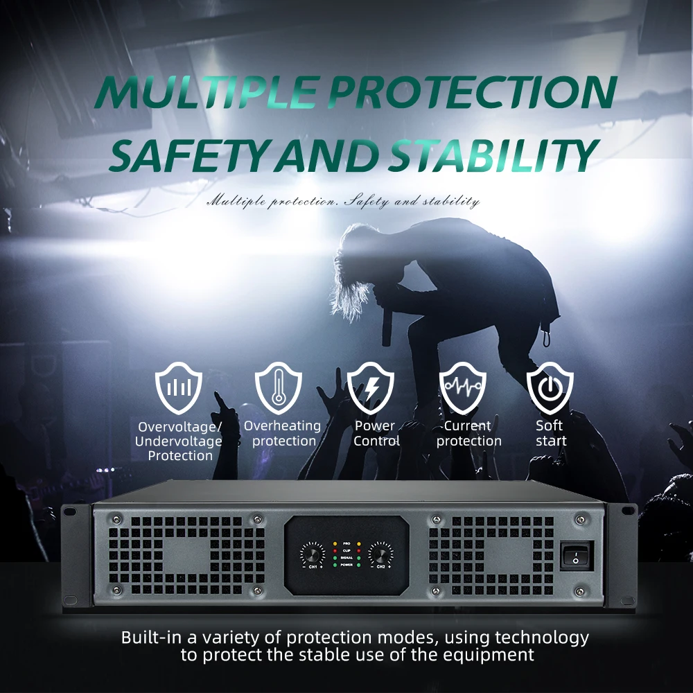 Sound Amplifier Professional 4 Ohm 1100W*4 Digital Power Amplifier 2U DJ Audio Digital Power Amplifier Stage Performances Amp 2/4 channel