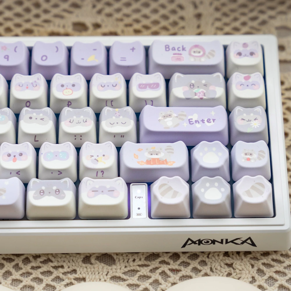 Lilás Full Five-sided Sublimação Teclado Mecânico Guaxinim Bonito Mao Pbt Keycaps Faça Você Mesmo Luz Roxo Gato Meninas Presente 141 - Imagem 4