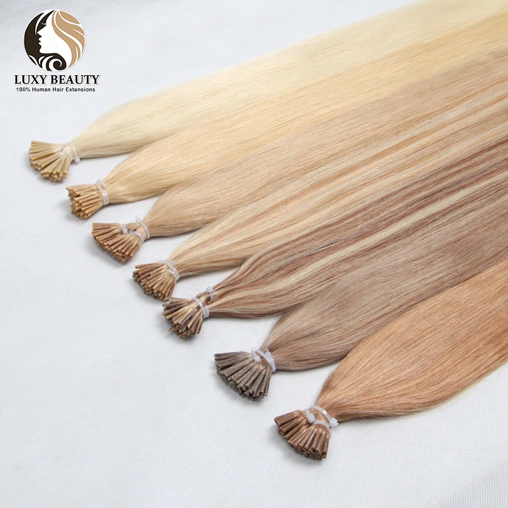 Straight I Tip Human Hair Extensions Blonde Pre-Bonded Micro Bead Real Human Hair Extension For Salon 0.6g/piece 50strands/pack