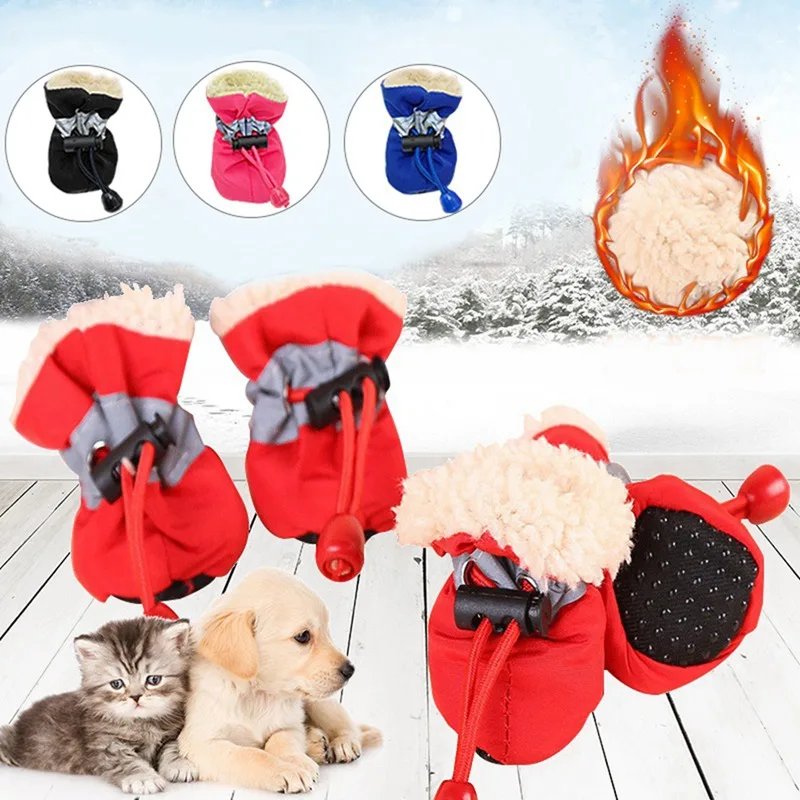 4pcs Waterproof Winter Pet Dog Shoes Anti-slip Rain Snow Boots