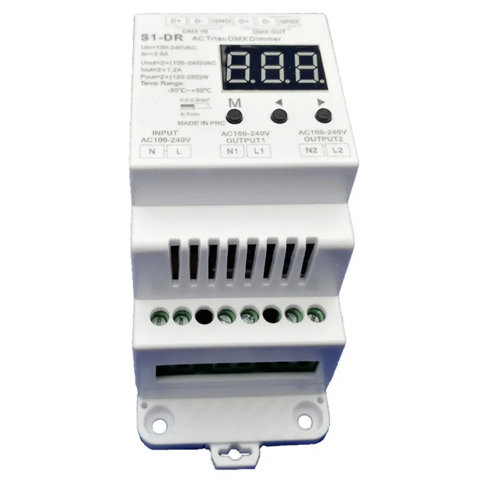 DMX용 L62A 트라이액 디머 2Chx1.5A AC 위상 절단 LED 디머 컨트롤러 DMX512 2CH 출력 DIN 레일용