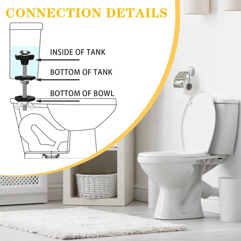 4PCS Universal Toilet Tank To Bowl Bolts Kit, Heavy Duty, Waterproof Stainless Steel With Extra Long Nut Screw