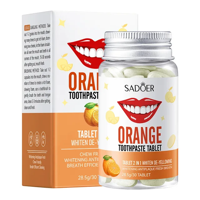 Orange Flavor Solid Toothpaste Tabletas Abrillantadora Tratamiento De Olores Orales Aliento Fresco Elimina Manchas De Dientes 1