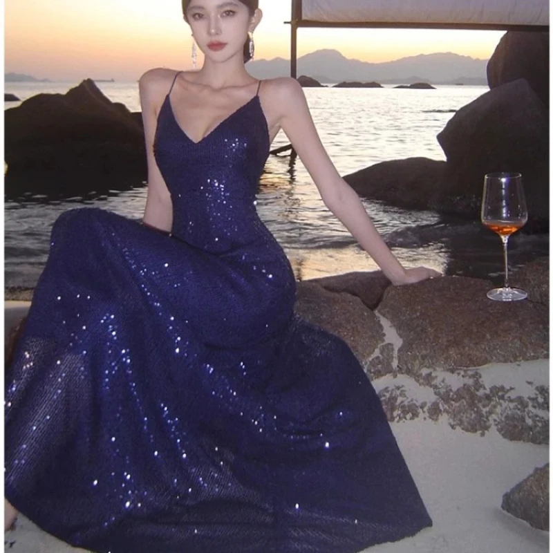 On Sale no return no refund Sale Deep-V Sleeveless Gliter Vintage Sexy Evening Dresses Mermaid Fashion Elegant With Removrable Train Evening Gown LA6235
