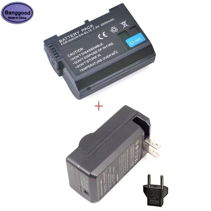 

EN-EL15 2550mAh ENEL15 Full Decoding Camera Battery + AC Charger for Nikon DSLR D600 D610 D800 D800E D810 D850 D7000 D7100 D7200