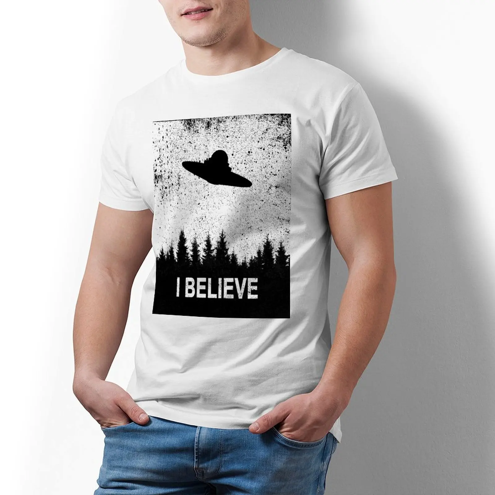 

Мужская футболка I Want to Believe, футболки в стиле хип-хоп, научная фантастика, космос НЛО, летние футболки Y2K, классический узор, 100% хлопок, топы для мужчин