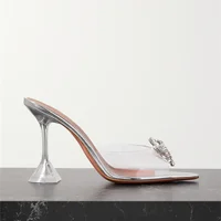 Big size 35-45 Rhinestones Bowknot Transparent PVC Women Slippers Elegant High heels Summer Shoes Sandals Fashion  Mules Slides - Image 3