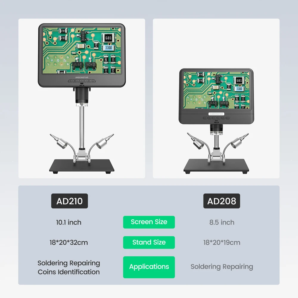 Andonstar 10.1 Inch Adjustable LCD AD210 Digital Microscope 260X 1080P Soldering Microscope for Electronic PCB Repair Microscope