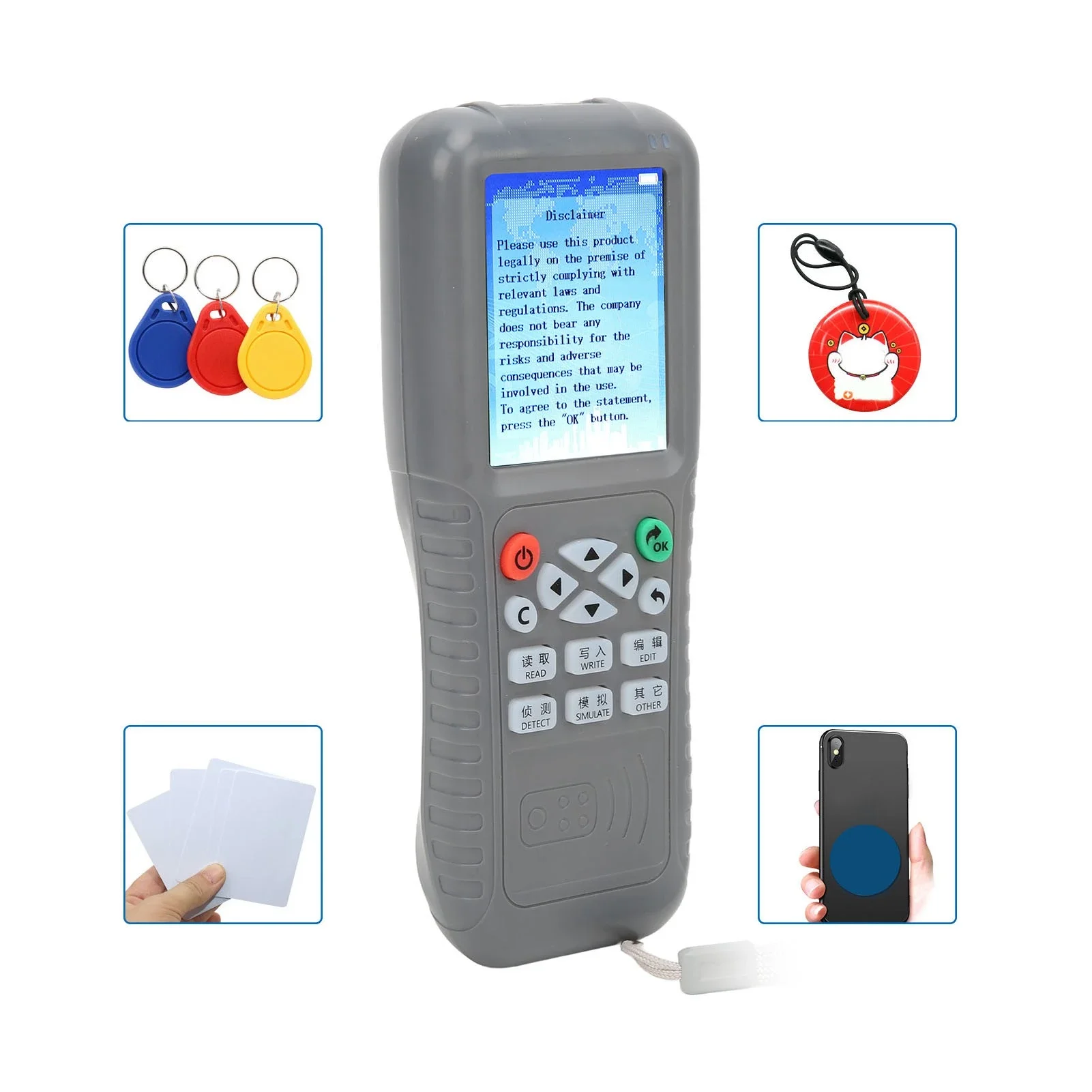 Rfid English Smart Chip Reader Nfc Analog Idic Card Decode Copy 13.56mhz 125khz Label Write 1k S50 T5577 Token Clone Duplicator