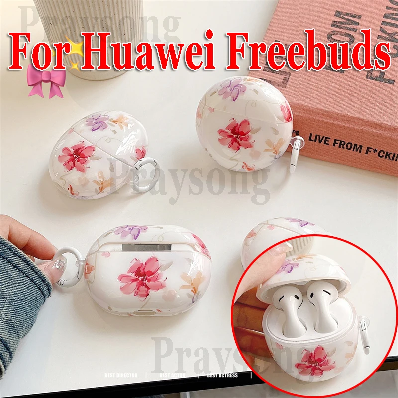 Pittura Fiori Cover Per Huawei Freebuds Pro 2 + Custodia Custodia Carina Per Freebuds 5I 4I Custodia Per Freebuds 5 Funda Huawei Earbuds