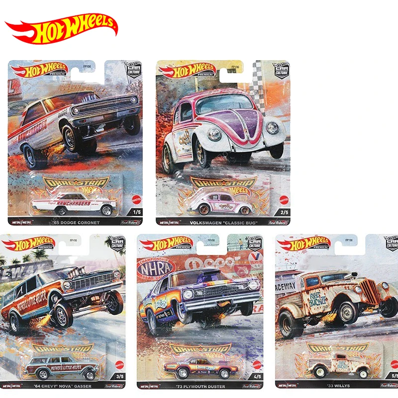 Original Hot Wheels Premium Model 1/64 Drag Strip Volkswagen Classic Willys Metal Car Machines Toys For Boys Automobile Culture