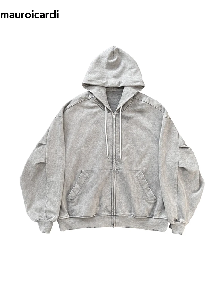 Mauroicardi Spring Oversized Gray Hoodies Long Sleeve Men