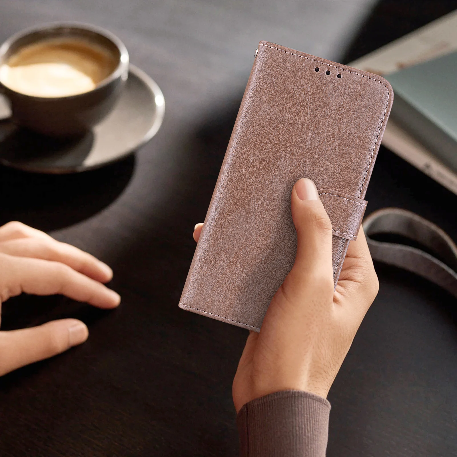 Embossed Solid Color Magnetic Flap Leather Wallet Case