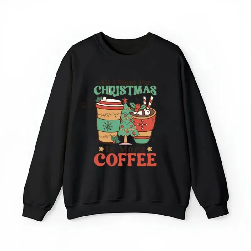 

2024 New Merry Christmas Crew-neck Long-sleeved Hoodie for Men and Women in Christmas and Coffee Print Graphic Sweatshirt