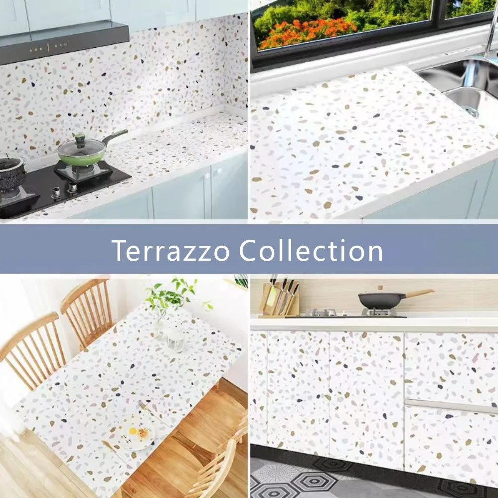 Terrazzo Quartz Wallpaper Vinyl Self Adhesive Decor Kitchen Cabinet Peel and Stick Contact Paper Diy Wallpaper for Living Room quartz stone black painted rectangle single slot kitchen sink granite washing sink 5043 faucet basket dainer optional