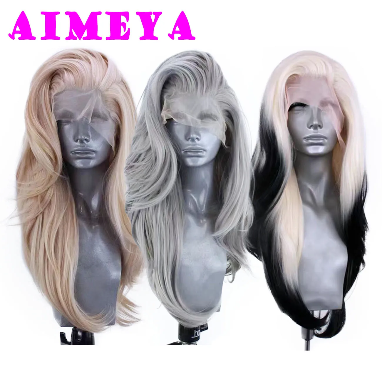 AIMEYA Silver Grey Lace Wig Heat Resistant Synthetic Lace Front Wig Long Natural Wave Mix Blonde Wigs Daily Use Cosplay lace front wig,synthetic hair wigs