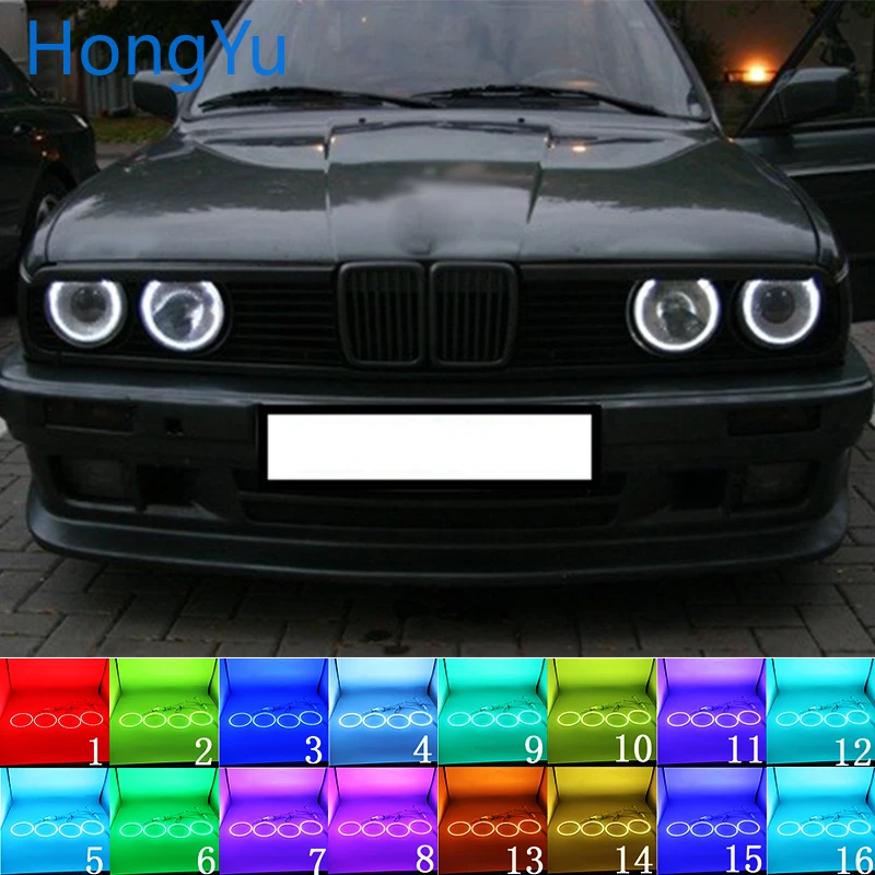 

Новейшие разноцветные фары, разноцветные, разноцветные, зеленые глаза ангела, кольцевые глазки, ДХО, Радиочастотный пульт дистанционного управления для BMW E30, E32, E34, 1984-1990, аксессуары