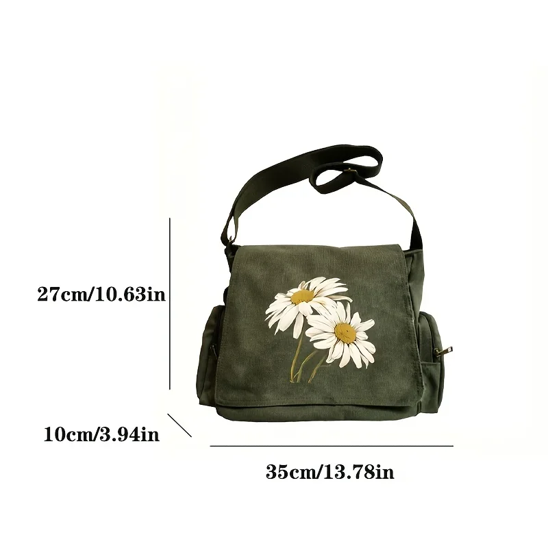 New Large Capacity Women's Vintage Shoulder Bag White Daisy Floral Printed Crossbody Bag For Women Laptop Canvas Bag