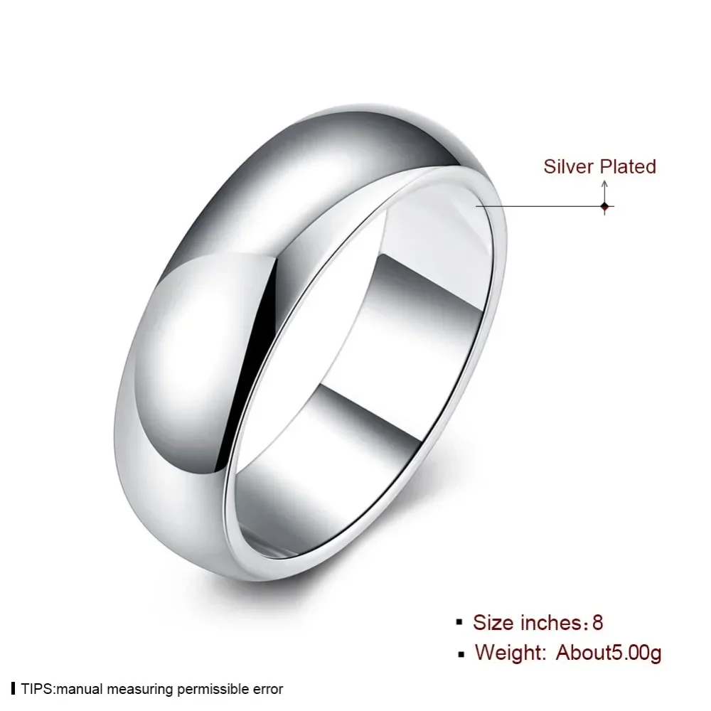 High quality 925 sterling silver classic smooth round wedding ring.