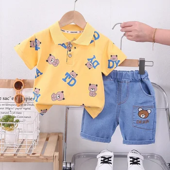 Summer Kids Baby Boys Cartoon Bear Suits Short Sleeve T-Shirt Shorts Casual Clothes Outfit Girls Clothing 2PCS/Set