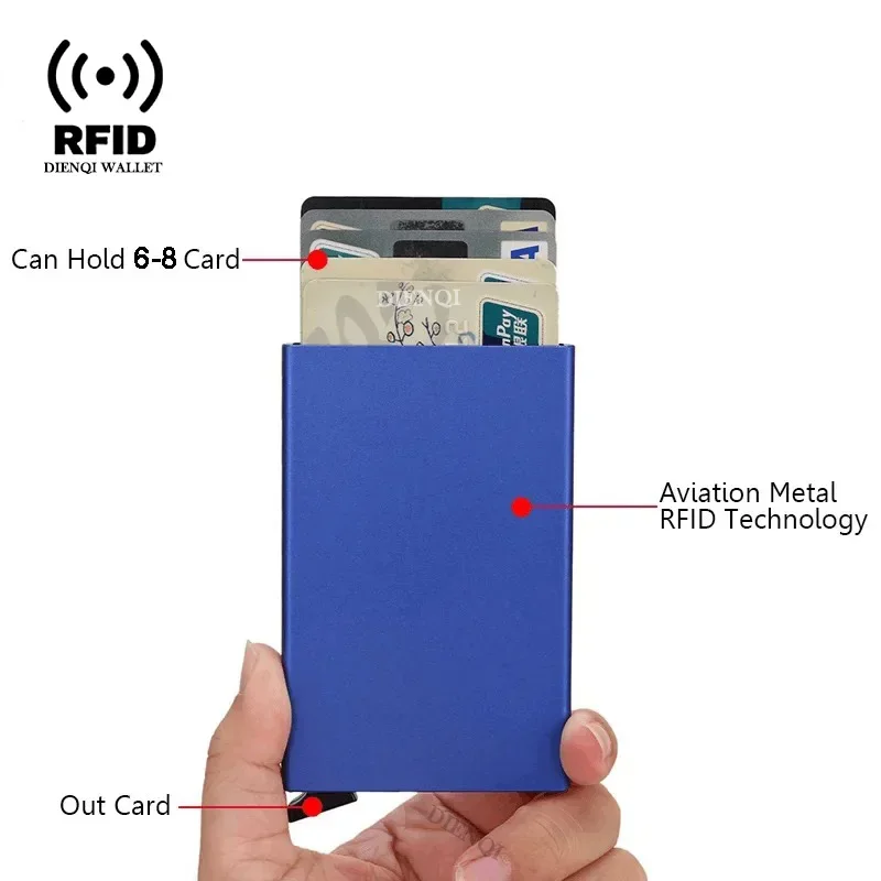 Credit Card Holder Rfid Credit Card Holder Metal Thin Slim Smart Wallet Men Women Wallets Pop Up Minimalist Small Black Purse Mini Walets for Men