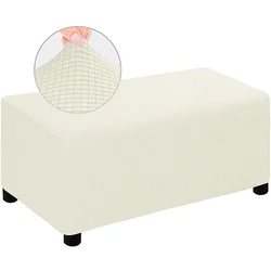 Durable Jacquard Stretch Ottoman Cover with Custom Sizing - Foldable Storage Stool Furniture Protector - XL (Beige)