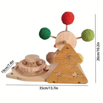 3-in-1 Multi-Functional Interactive Cat Toy Set - Interactive Ferris Wheel Sisal Ball, Cat Teaser Wand, And Solid Wood Cat 2