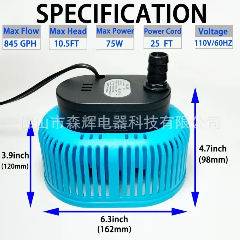 75W ฝาครอบสระว่ายน้ําปั๊ม 110V 60HZ ไดรฟ์แม่เหล็กไฟฟ้าปั๊ม 3.2m 3/h กระแสเงินสด 3.2m หัวระบายน้ําปั๊มสวนดําน้ําสระว่ายน้ํา 1